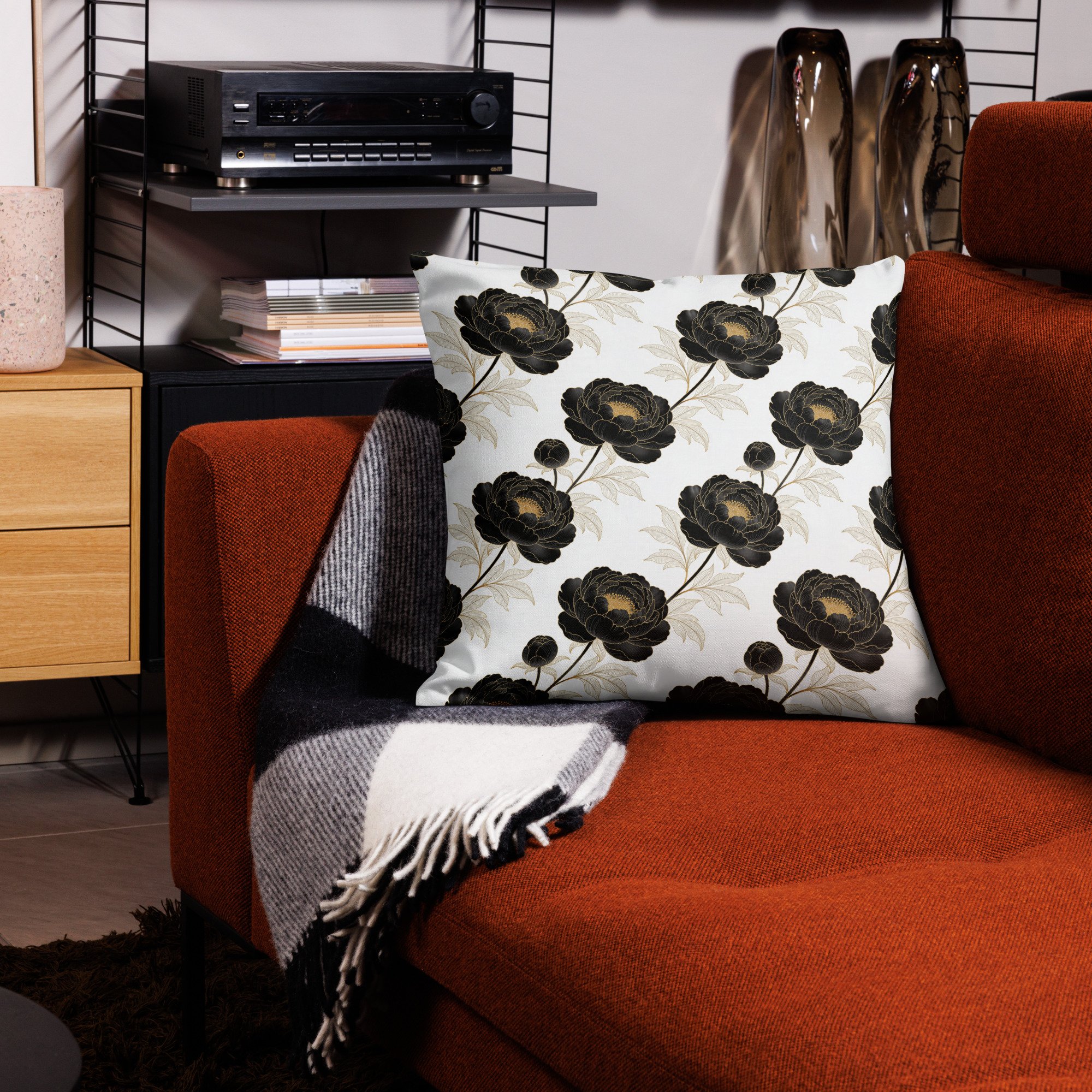 Black Peonies Premium Pillow Case