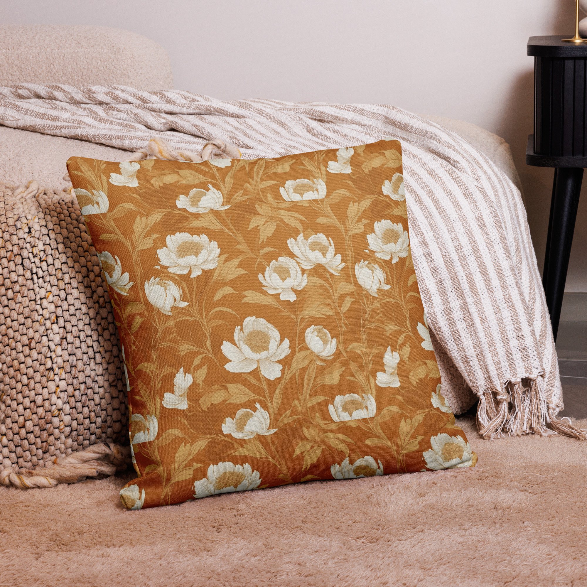 Golden Peonies Premium Pillow Case