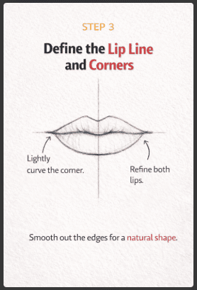 step three of how to draw lips