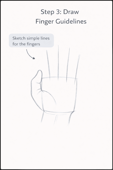 step three of how to draw hands