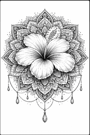 Hibiscus Mandala Style Drawing