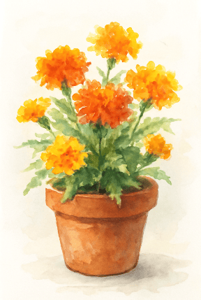 Vibrant Marigolds In A Terracotta Pot