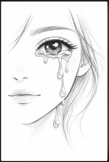 large anime style tears