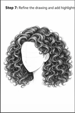step seven of how to draw curly hair