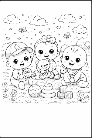 Cartoon Baby Characters Coloring Page