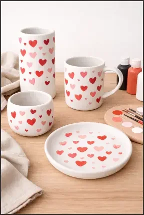 Heart Pattern Pottery Painting Ideas