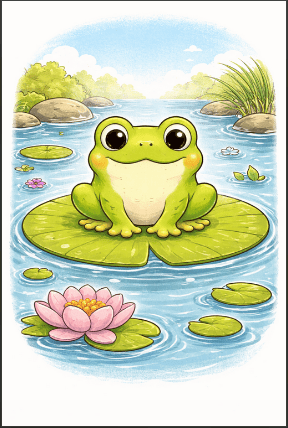 Simple Frog Drawing Idea For Kids With Lily Pad