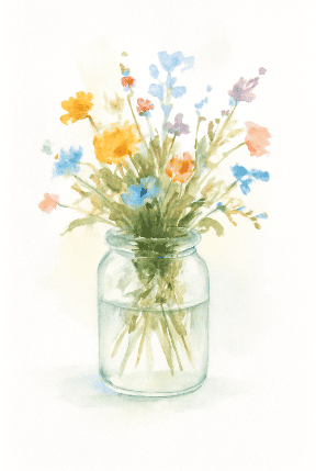 Loose Watercolor Wildflowers In A Jar