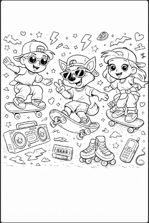 90s Cartoon Style Coloring Page