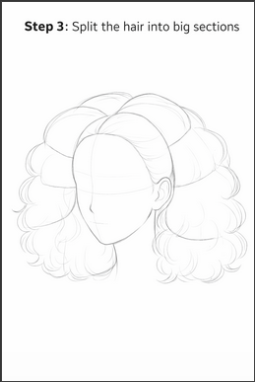 step three of drawing curly hair
