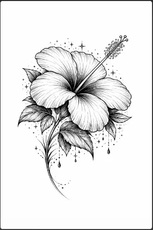 Hibiscus Tattoo Style Drawing