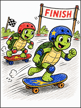 Turtles Racing On Skateboards