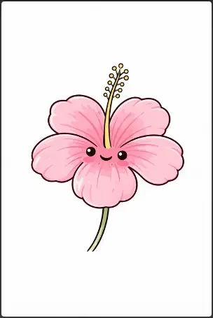 Cute Hibiscus Cartoon Drawing