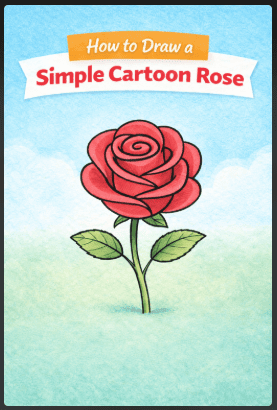 how to draw a simple cartoon rose