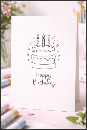 Minimalist Birthday Card Drawing with Line Art