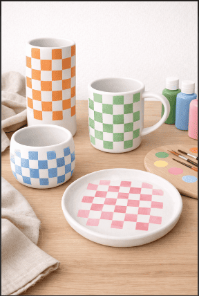 Checkerboard Pottery Painting Ideas for Beginners