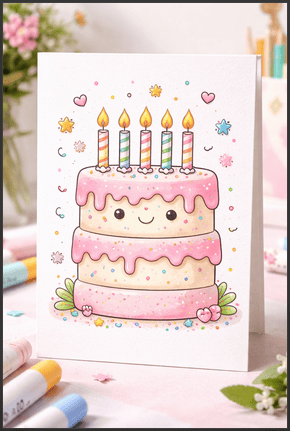 Cute Birthday Cake Drawing Idea for Cards