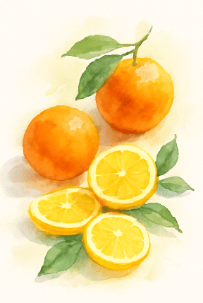 Citrus Fruit Still Life With Bright Oranges And Greens