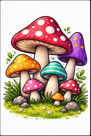 Whimsical Mushroom Cluster