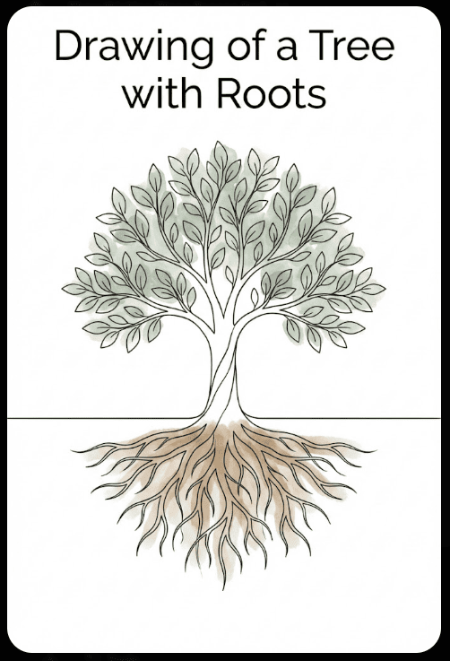 drawing of a tree with roots