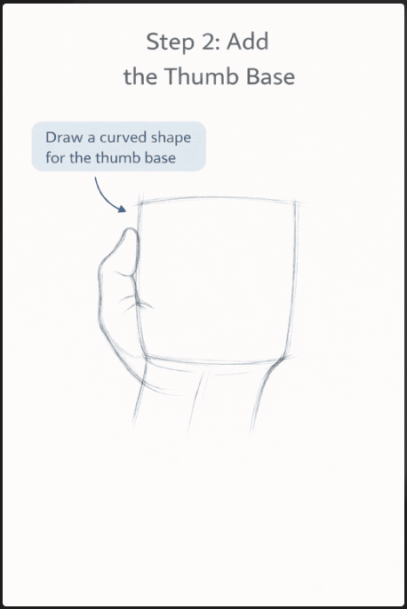 step two of drawing hands