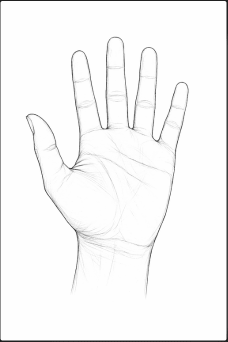 step seven of how to draw hands