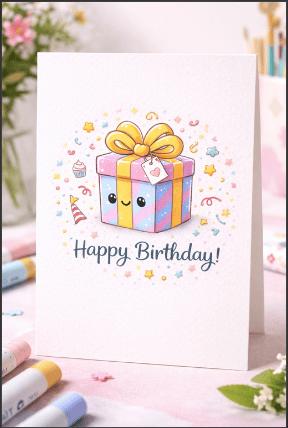 Cartoon Gift Box Birthday Card Drawing Idea