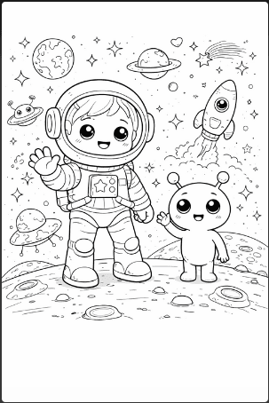 Cartoon Space Adventure Coloring Page