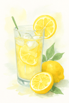 Lemonade Glass With Ice Cubes And Fresh Lemons