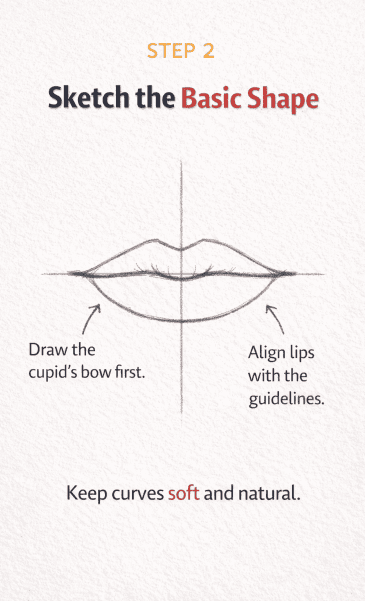 step two of how to draw lips