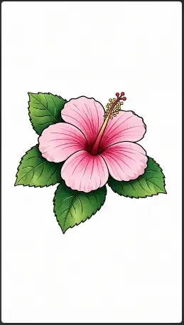 Hibiscus Flower with Leaves Drawing