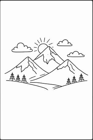 Mountain Landscape Line Drawing