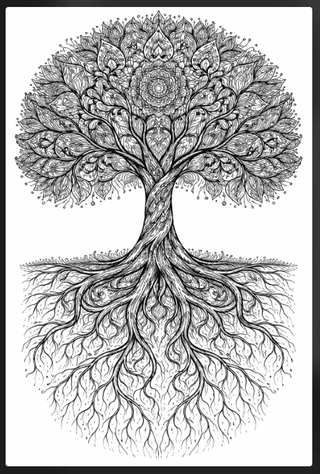 mandana style tree with roots