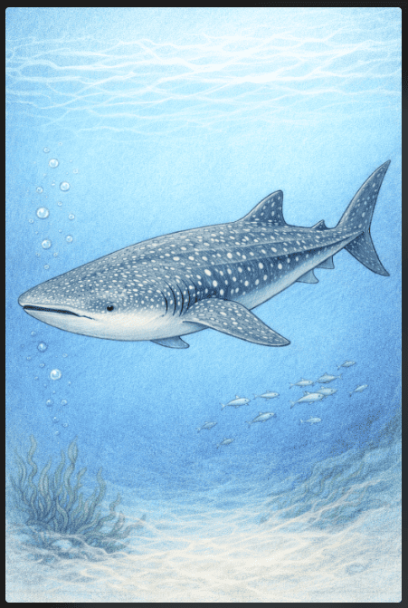Whale Shark Drawing with Ocean Background