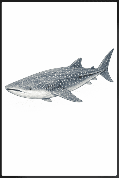 Realistic Outline Whale Shark Drawing