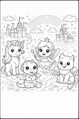 Cartoon Fantasy Creatures Coloring Page