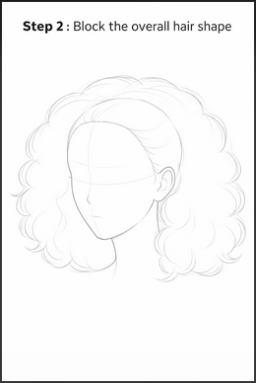step two of how to draw a curly hair