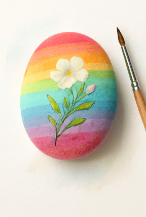 Rock Painting Idea with Rainbow Stripes