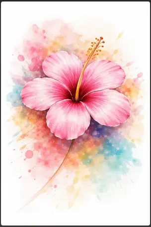 Hibiscus Watercolor Style Drawing