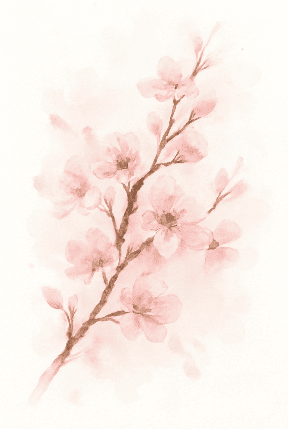 Cherry Blossom Branch With Watercolor