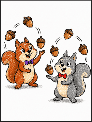 Squirrels Juggling Acorns