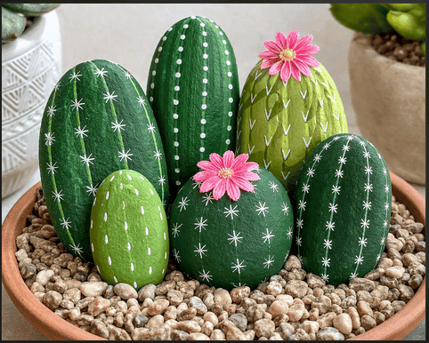 Cactus Rock Painting Idea
