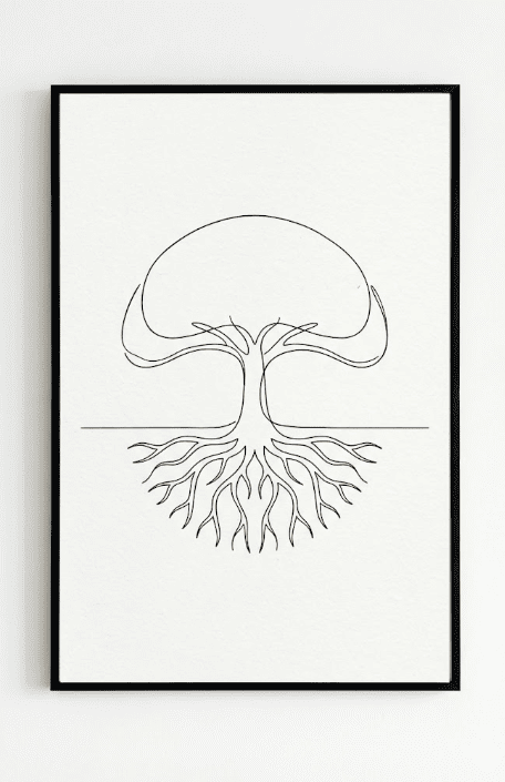 minimalist drawing of a tree with roots