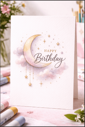 Aesthetic Moon and Stars Birthday Card Drawing