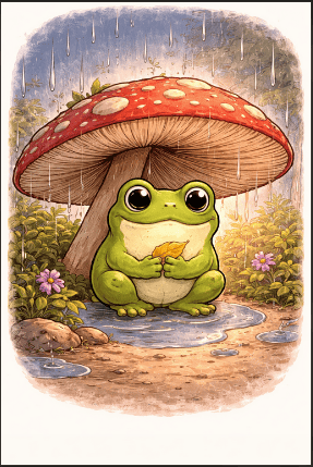 Frog Drawing Idea With Umbrella And Rainy Scene