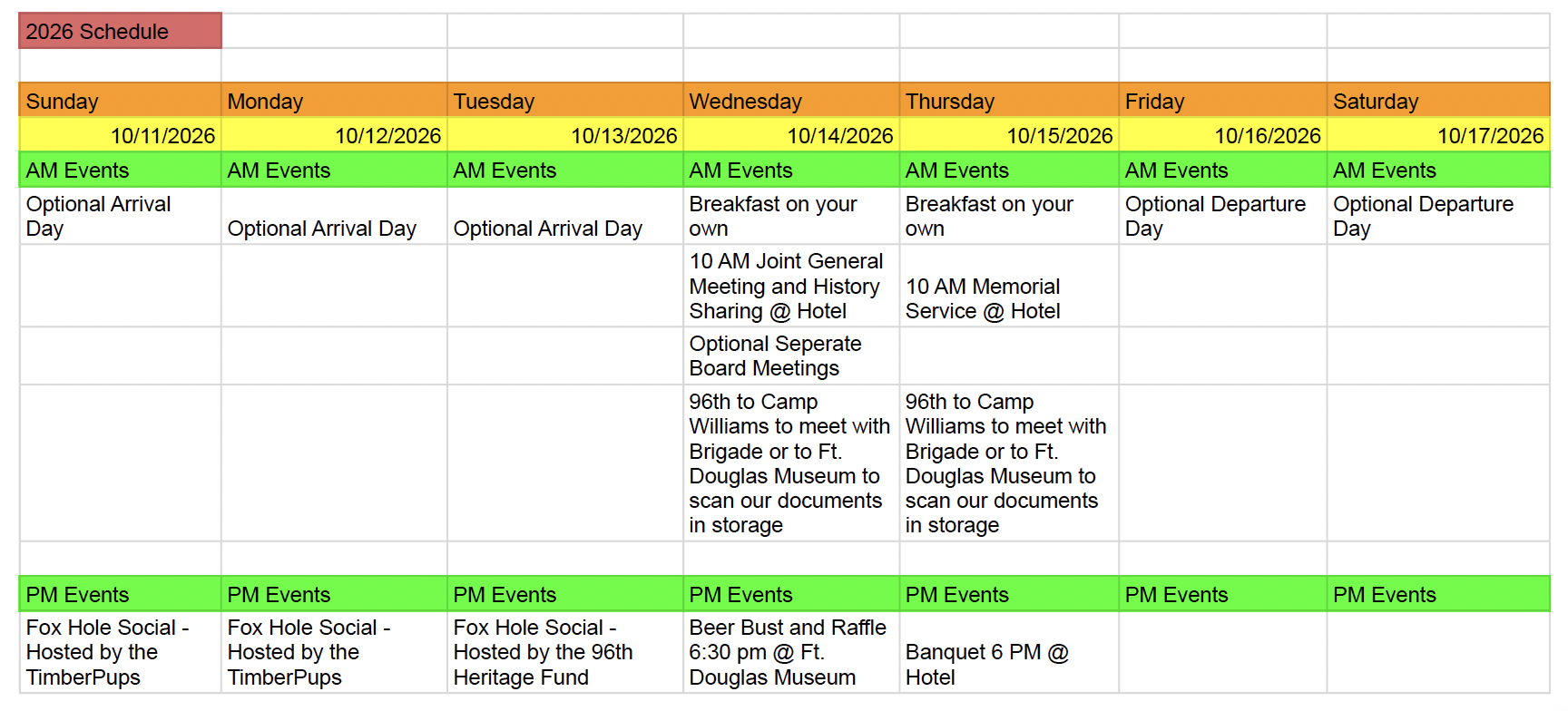 2026 Schedule