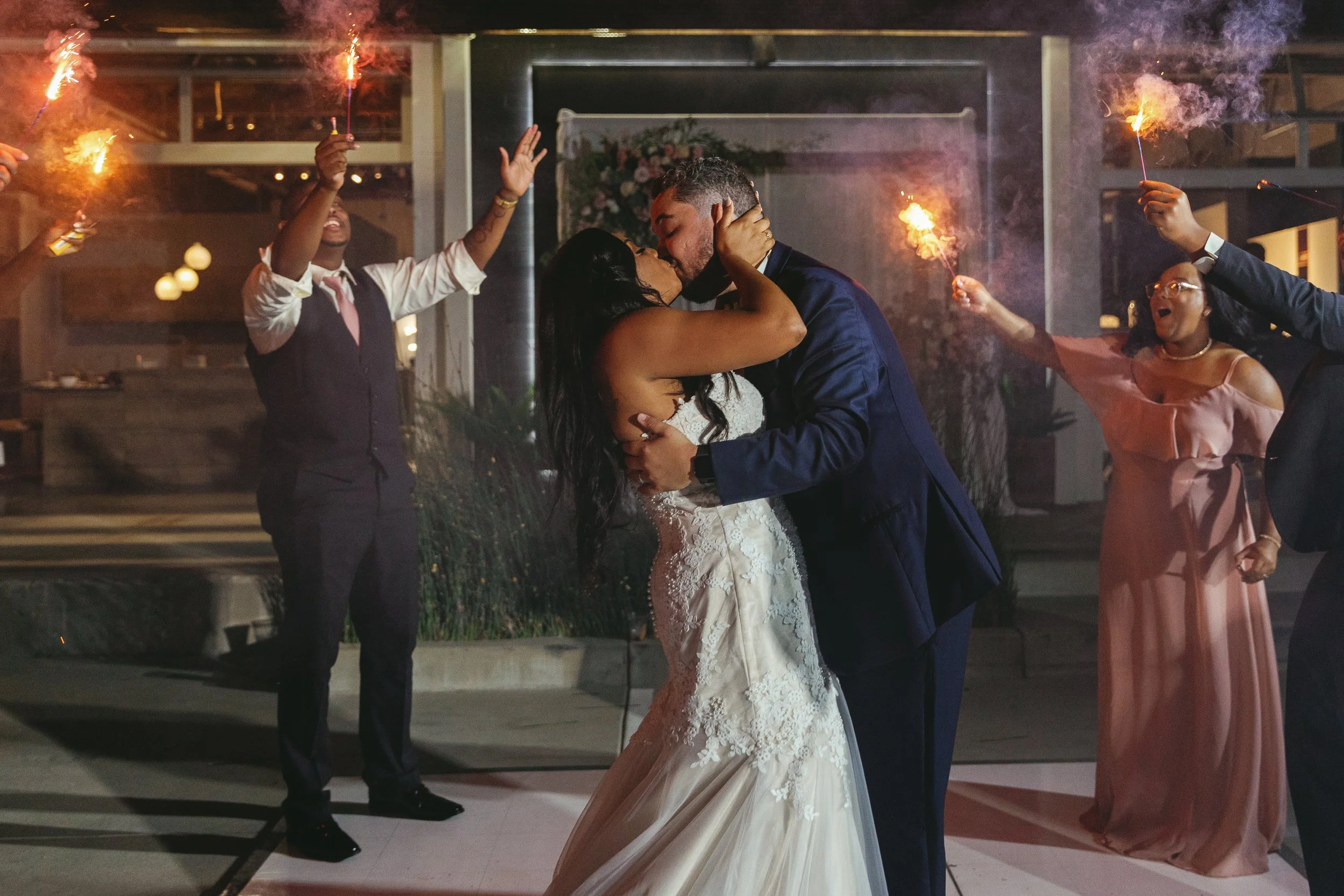 An eclectic Los Angeles boho industrial wedding in a furniture store 