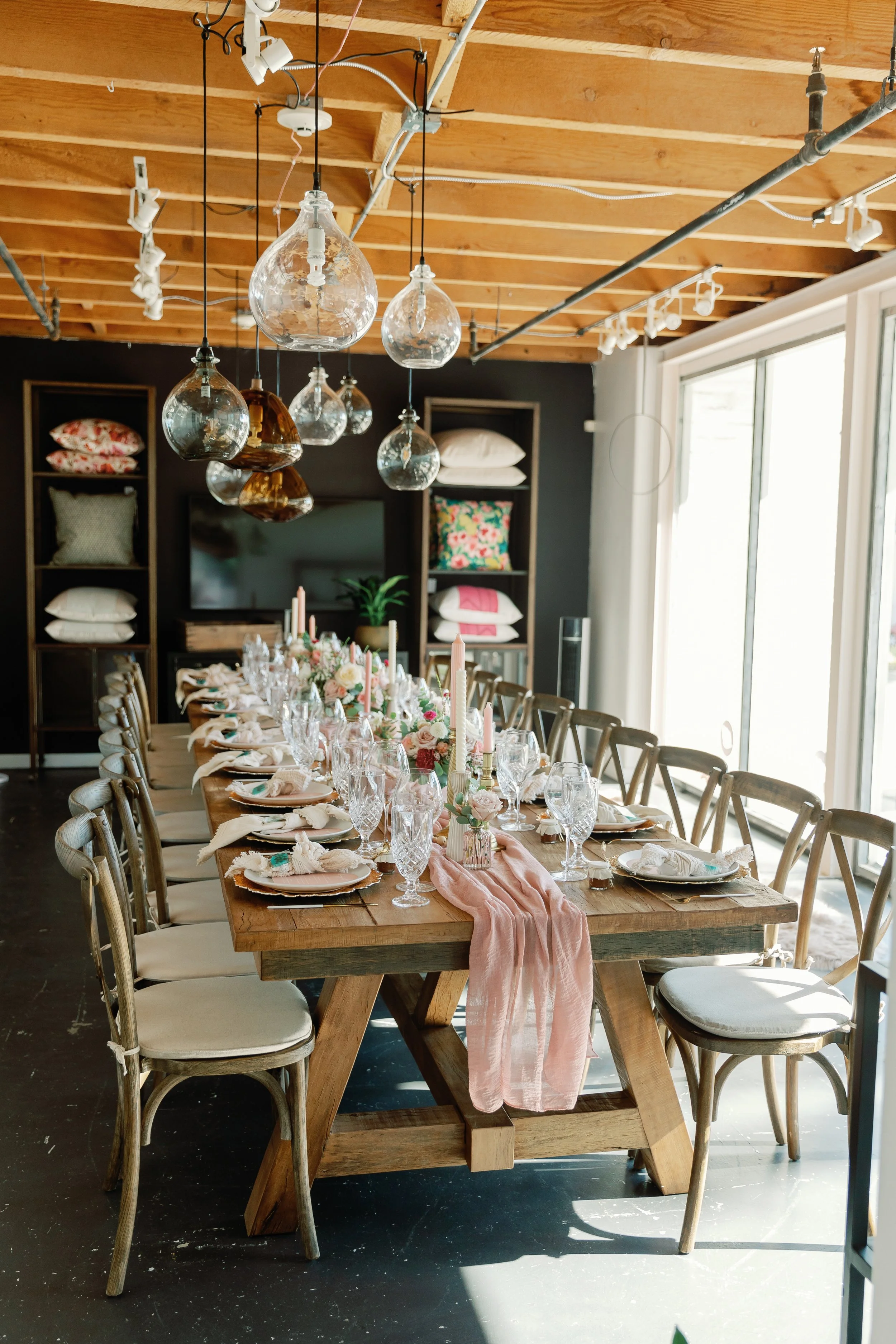 An eclectic Los Angeles boho industrial wedding in a furniture store 