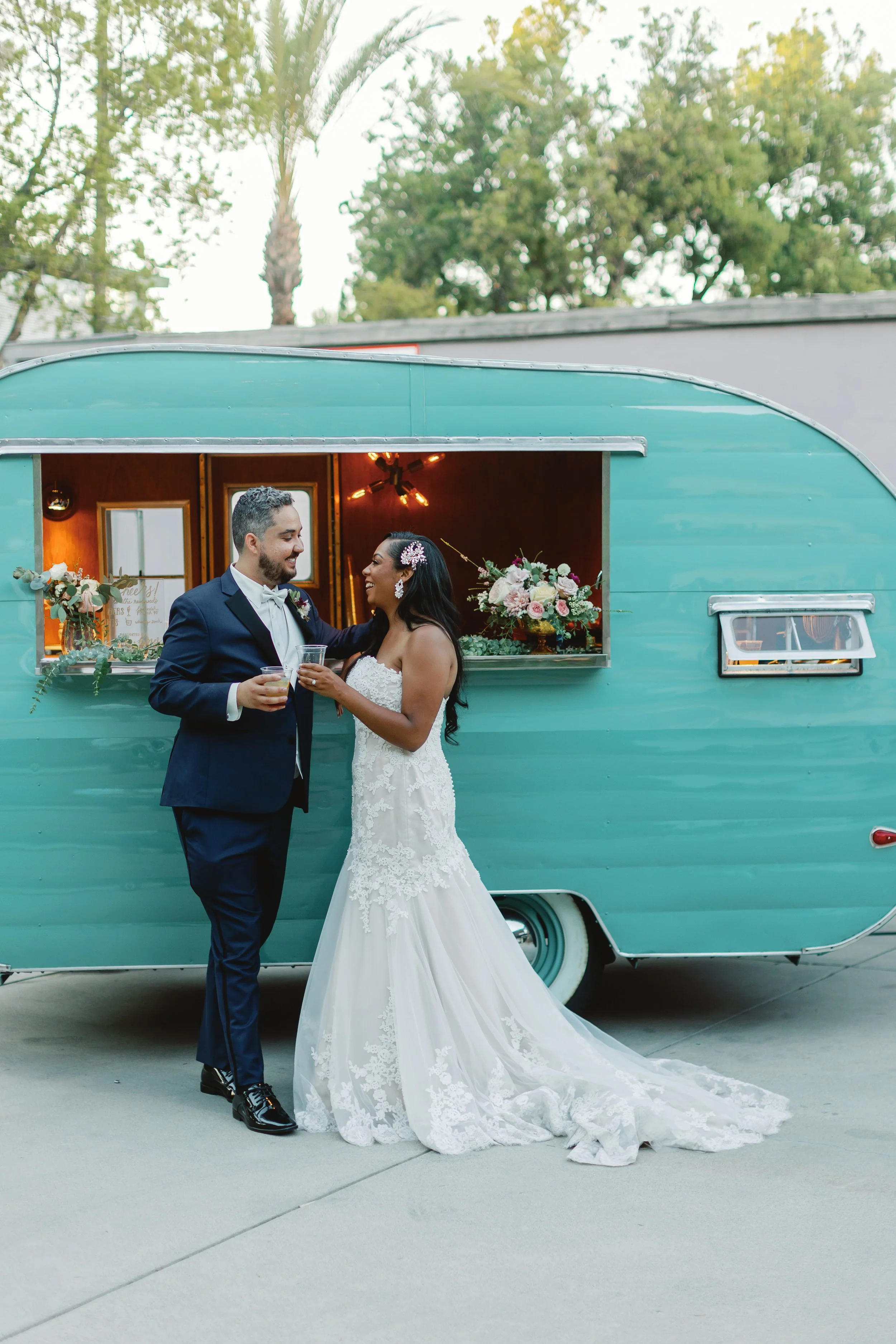 An eclectic Los Angeles boho industrial wedding in a furniture store 