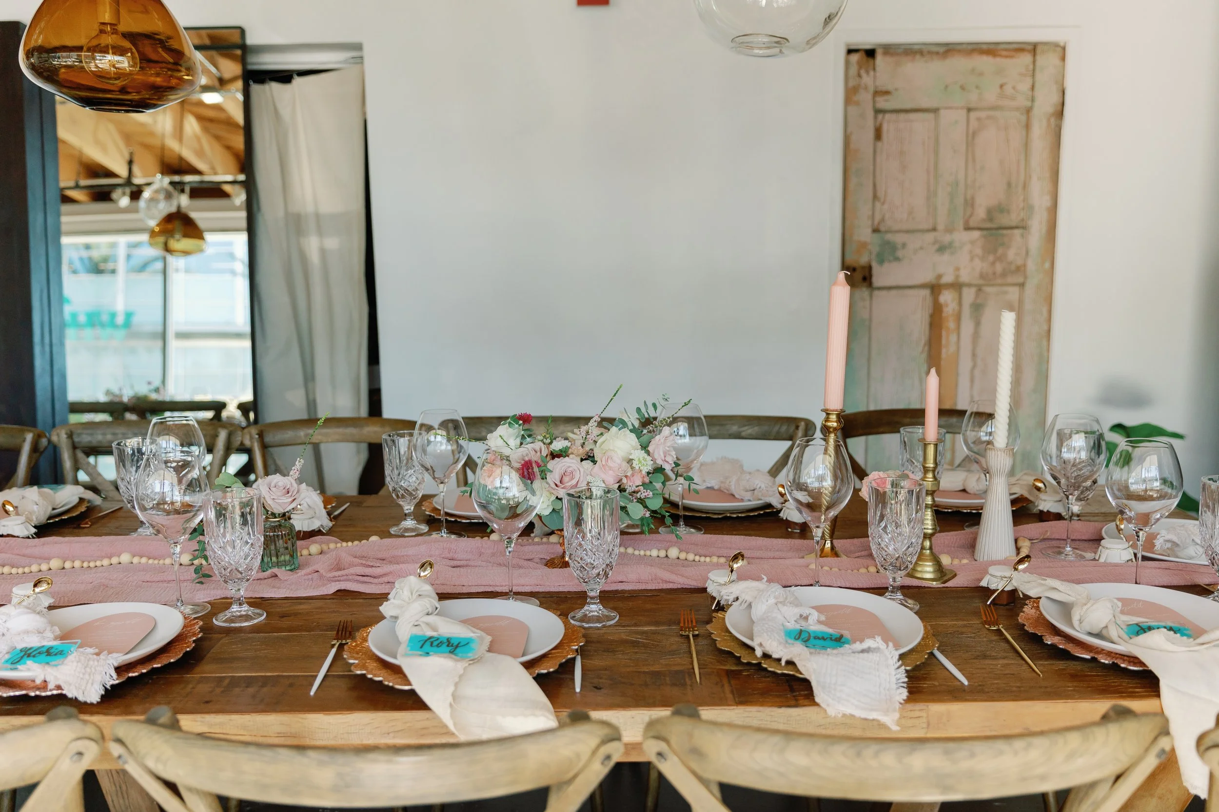 An eclectic Los Angeles boho industrial wedding in a furniture store 